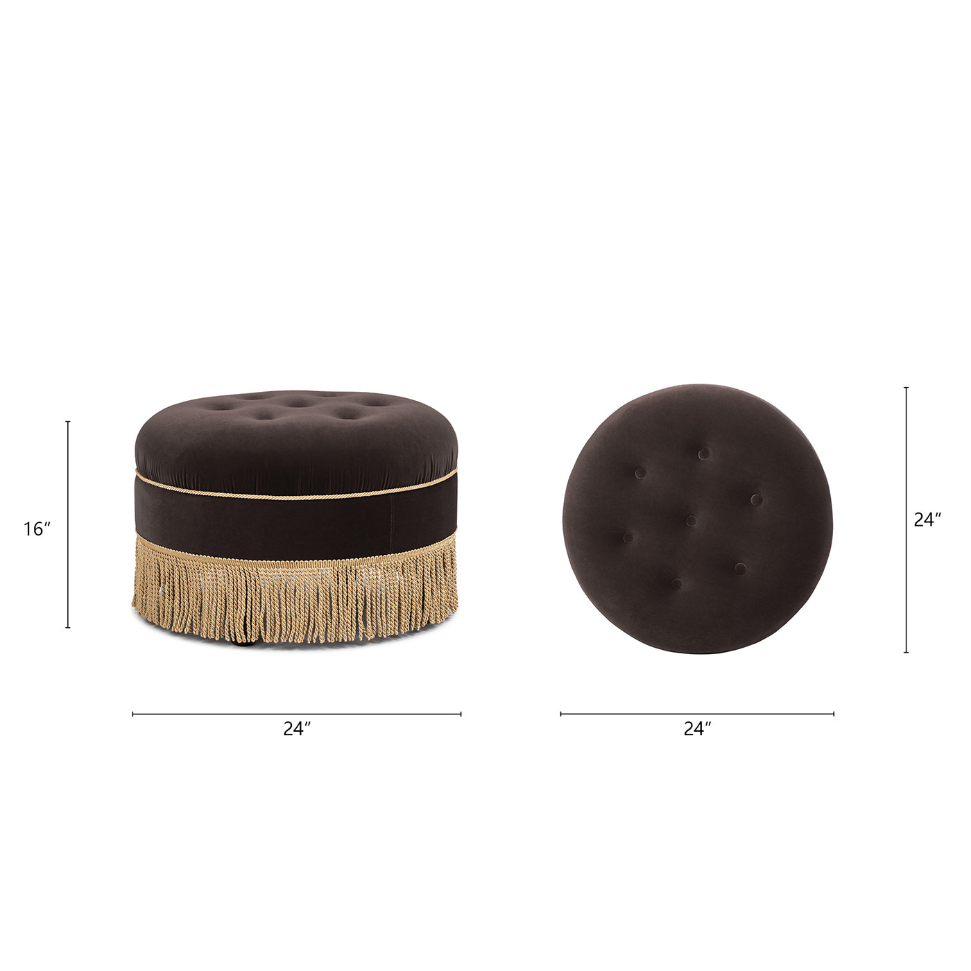 Yolanda 24" Round Upholstered Accent Ottoman - Deep Brown Velvet