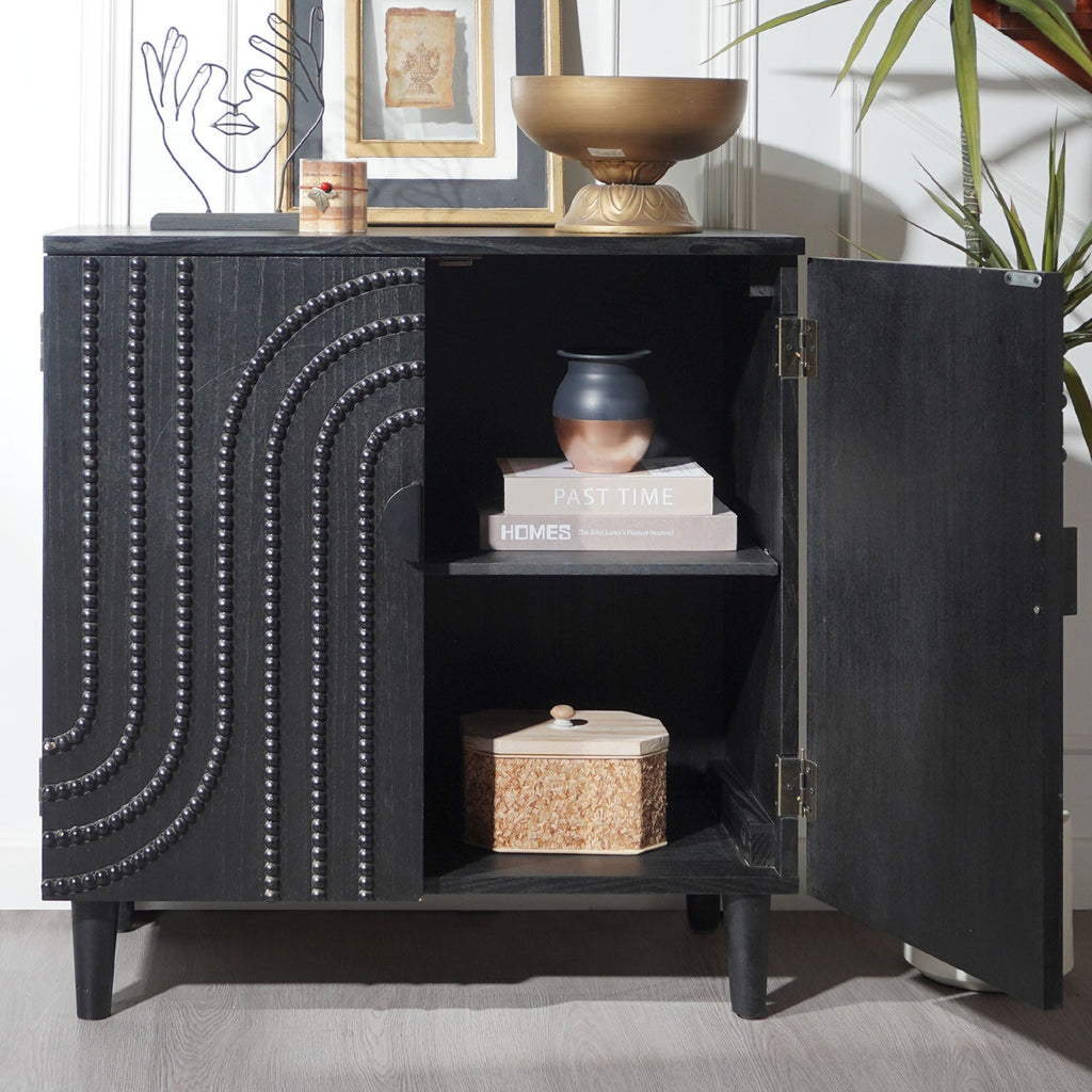 Modern Black Wood Storage Cabinet with Decorative Door