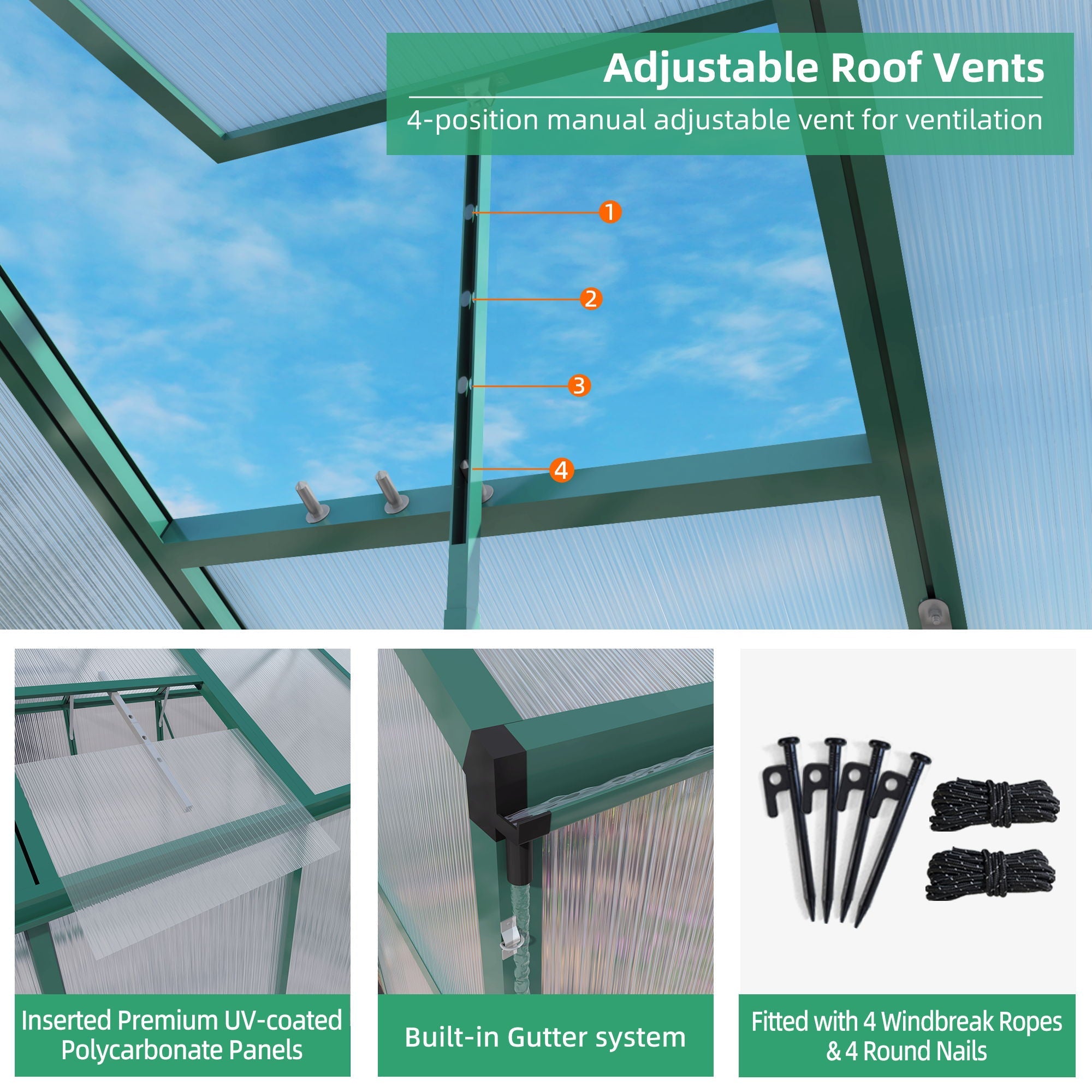 Polycarbonate Walk-In house, Raised Base For Outdoor In All Season