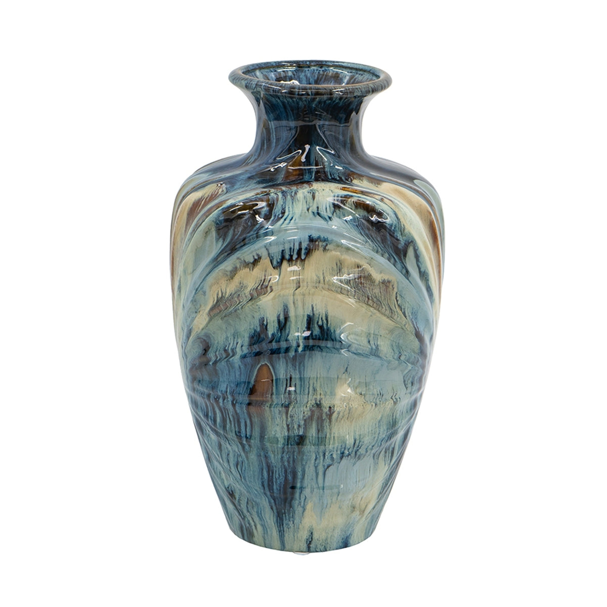 D8.7x15.5' Blue and Brown Reactive Glazed Vase