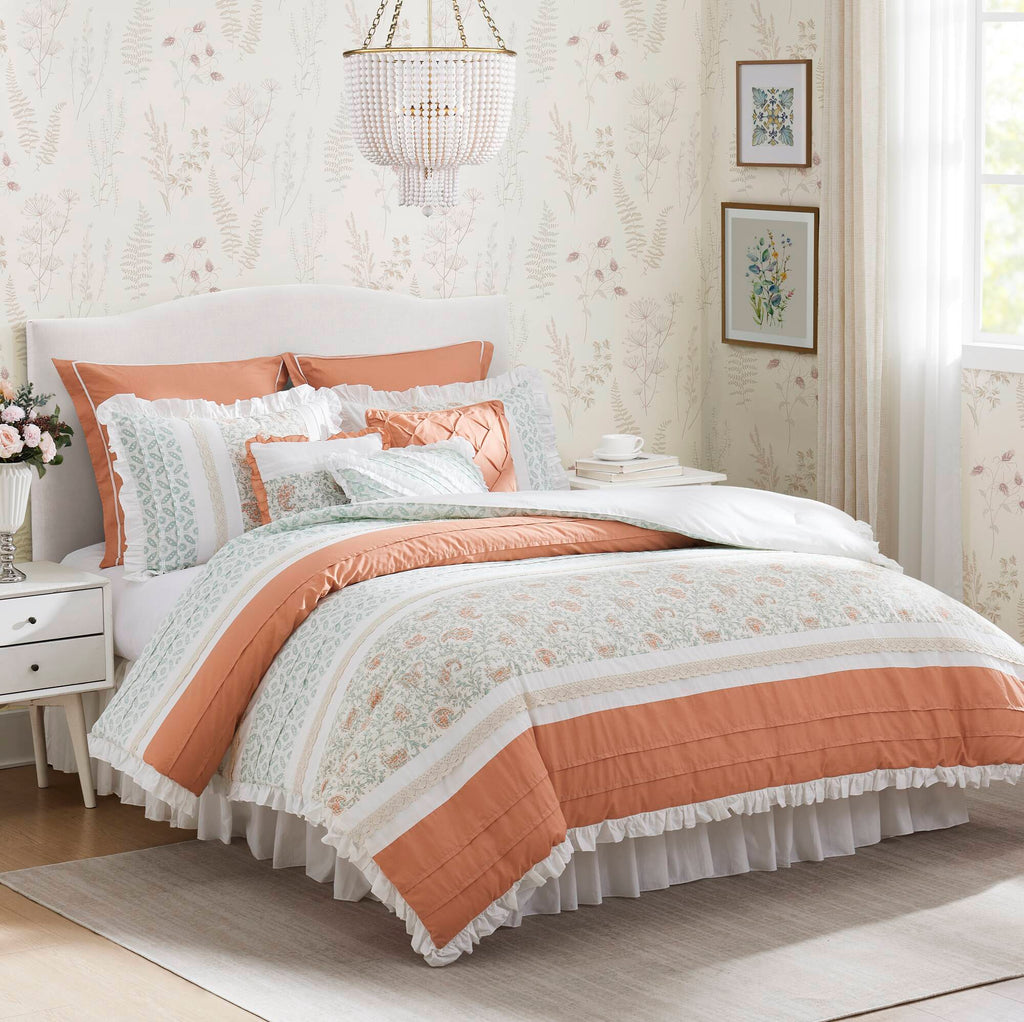 9 Piece Cotton Percale Comforter Set Coral Queen