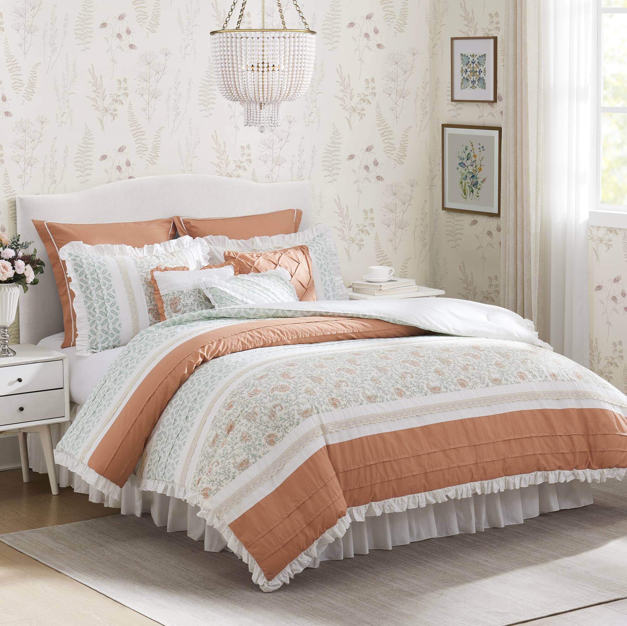 9 Piece Cotton Percale Comforter Set Coral Queen