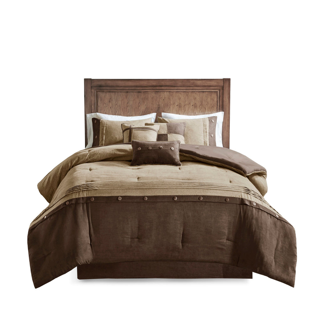 7 Piece Faux Suede Comforter Set Brown California King