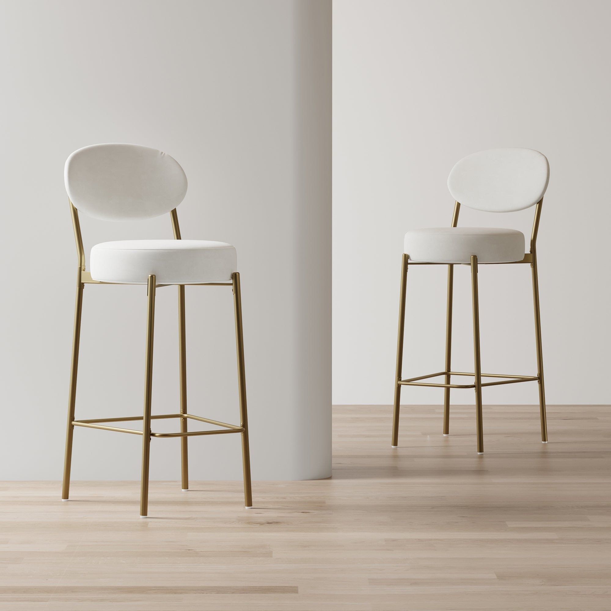 29'' Upholstered Velvet Bar Stools with Backrest & Footrest - Set of 2