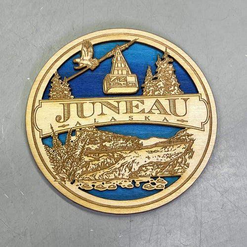(2 PACK) Juneau Alaska Laser Cut & Painted Wooden Puck Collectable Made In USA