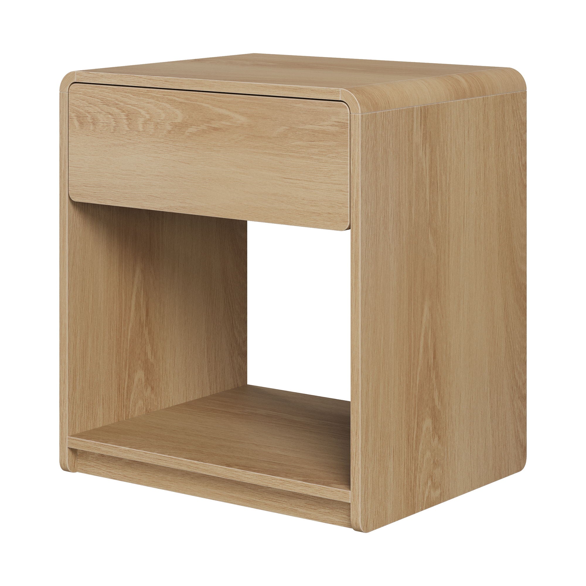 Bedside Table Set With Storage Drawers And Open Shelves, Compact With Rounded Corners (Set of 2) - Oak