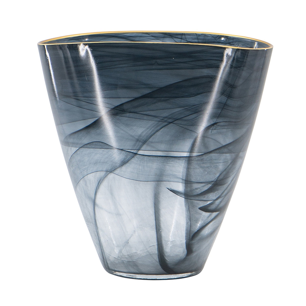 9.3x4.7x9.3' Smokey Black Glass Vase with Gold Rim