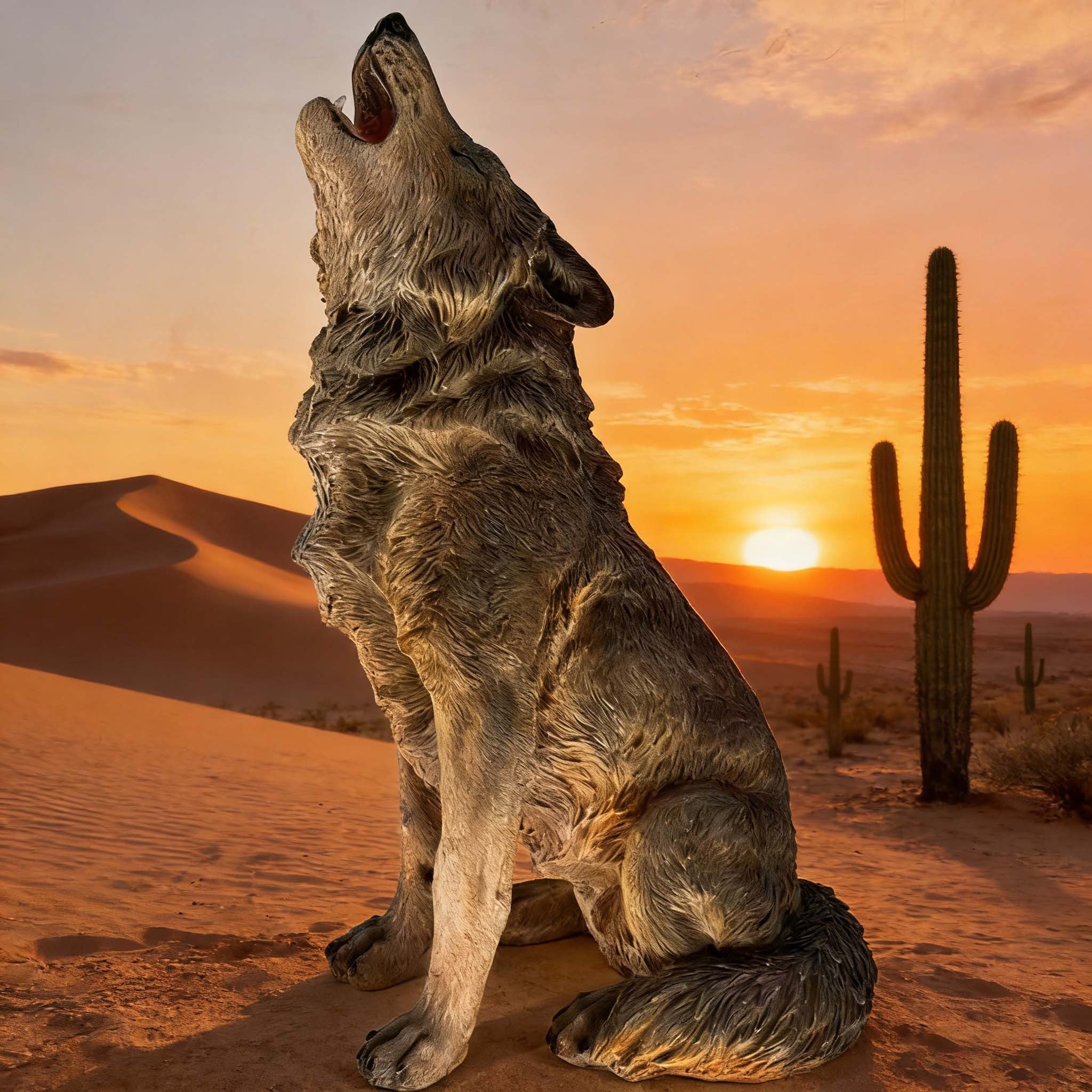 29.72" H x 17.91" L Simulated Howling Wolf Garden Statue