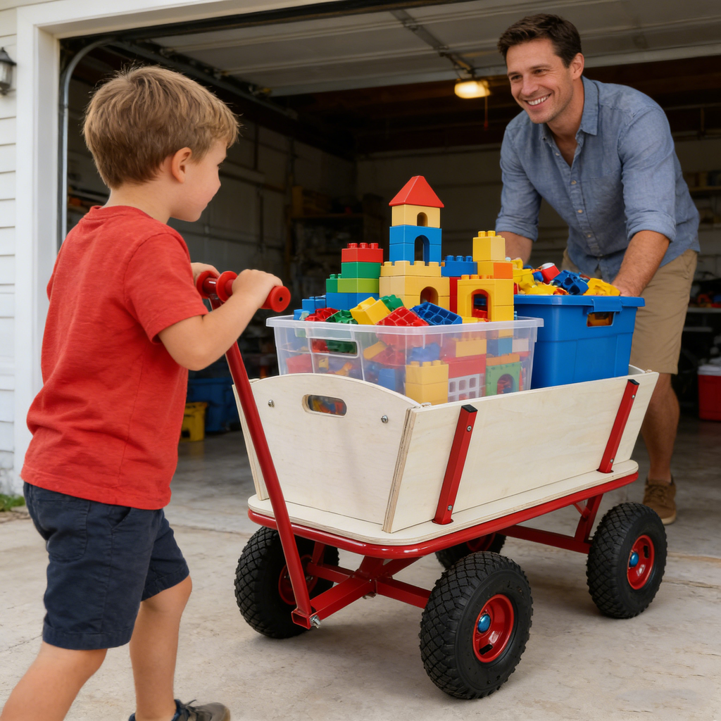 Wooden Children's Outdoor Stroller with Four-Wheel Design