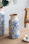 D5.7x12.5' Blue and White Ceramic Accent Vase with Traditional Floral Motifs
