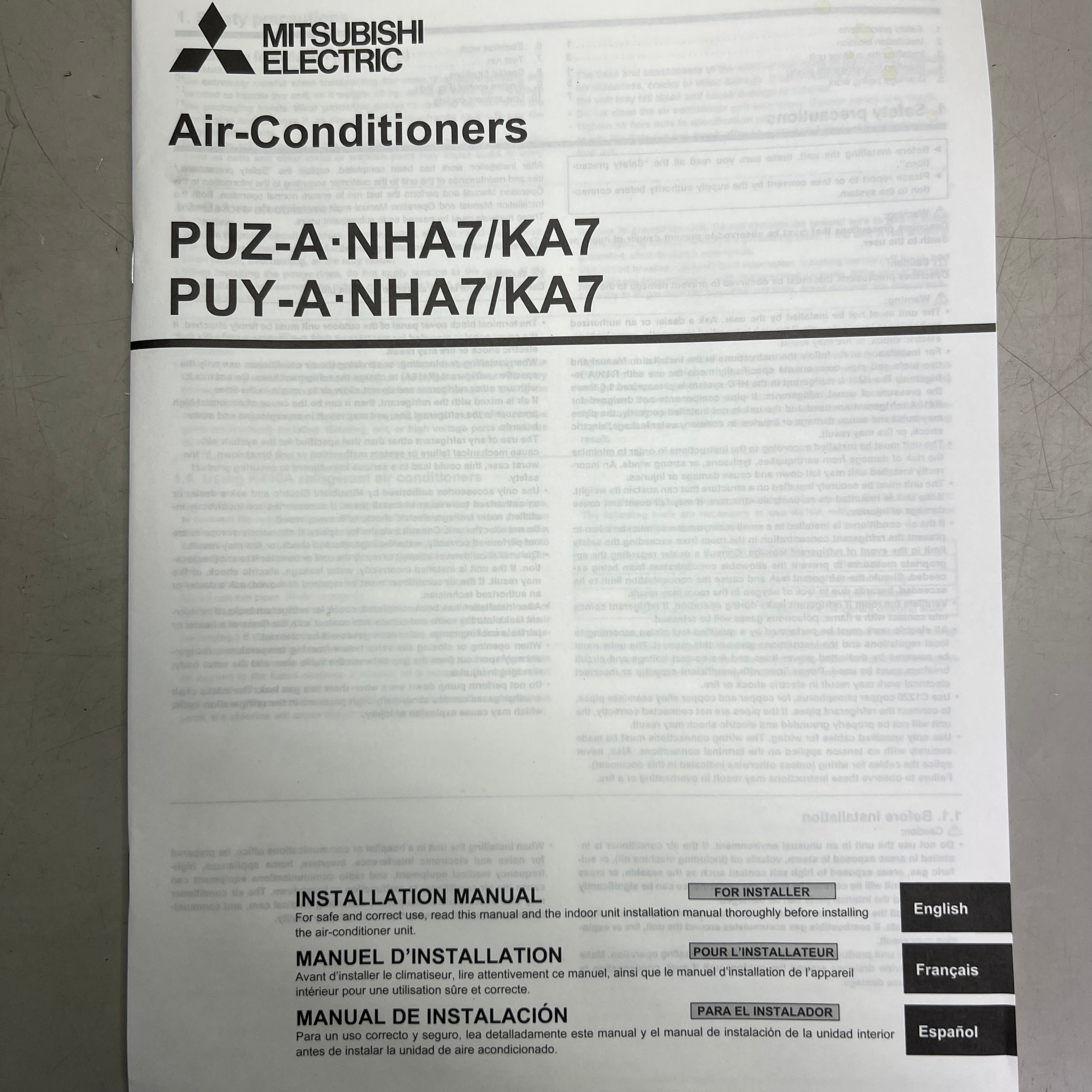 MITSUBISHI ELECTRIC Air Conditioner Sz 32" W x 12" L x 34.5" H PUY-A18NKA7