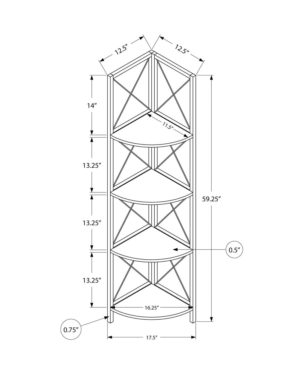 4-Tier Corner Bookshelf with Marble Look and Metal Frame