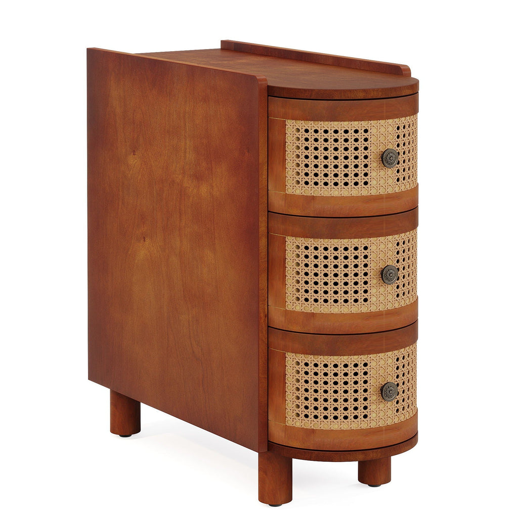 Narrow 3 Drawer End Table, Compact Nightstand For Living Room - Brown Oak