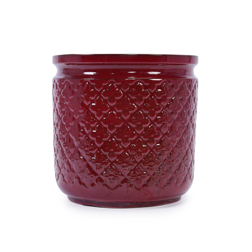 3 Pieces Ceramic Flowerpot Set, Bean Paste Red