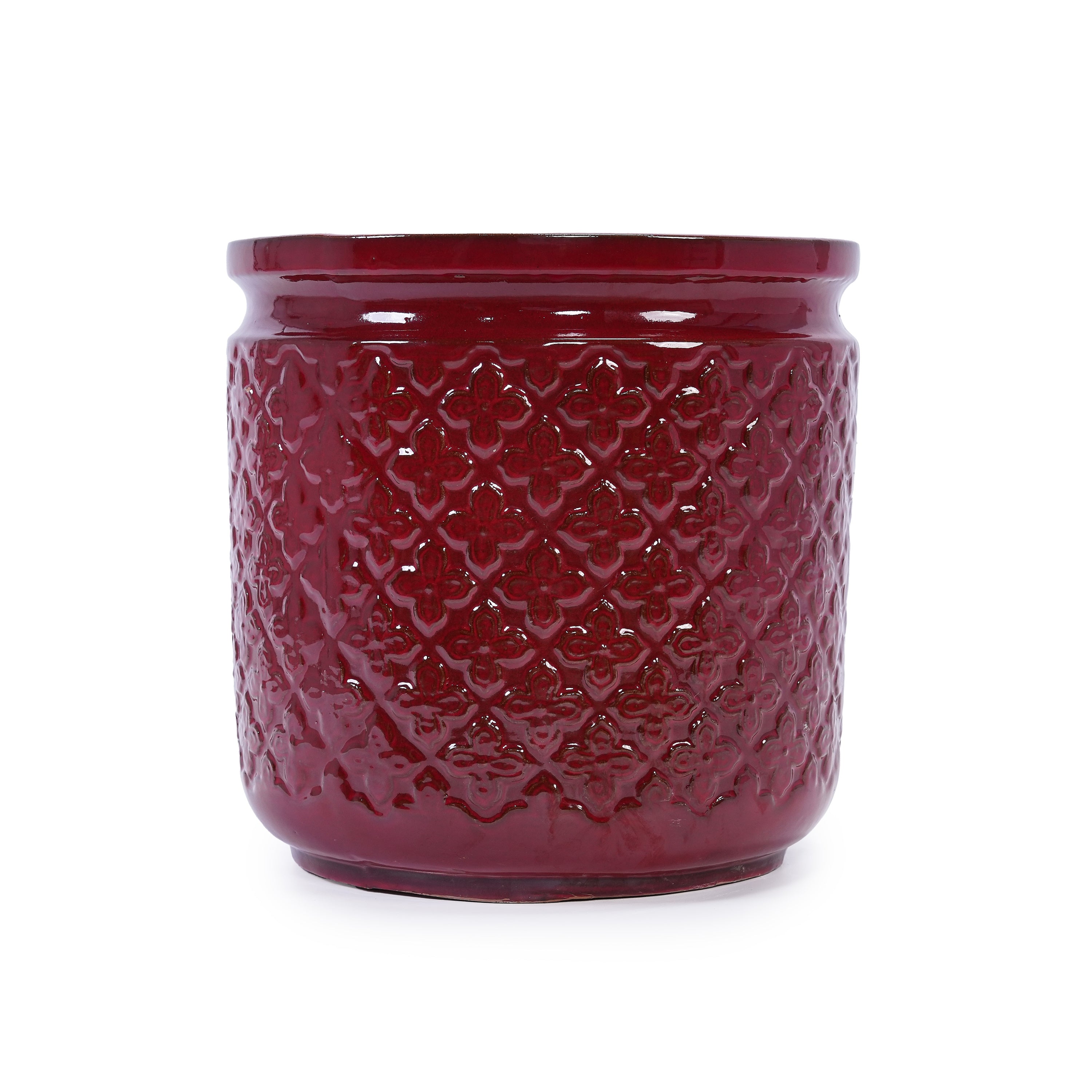 3 Pieces Ceramic Flowerpot Set, Bean Paste Red
