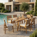 Outdoor 7 Pieces Acacia Wood Dining Set with Taiga 69 Table and Teak Finish