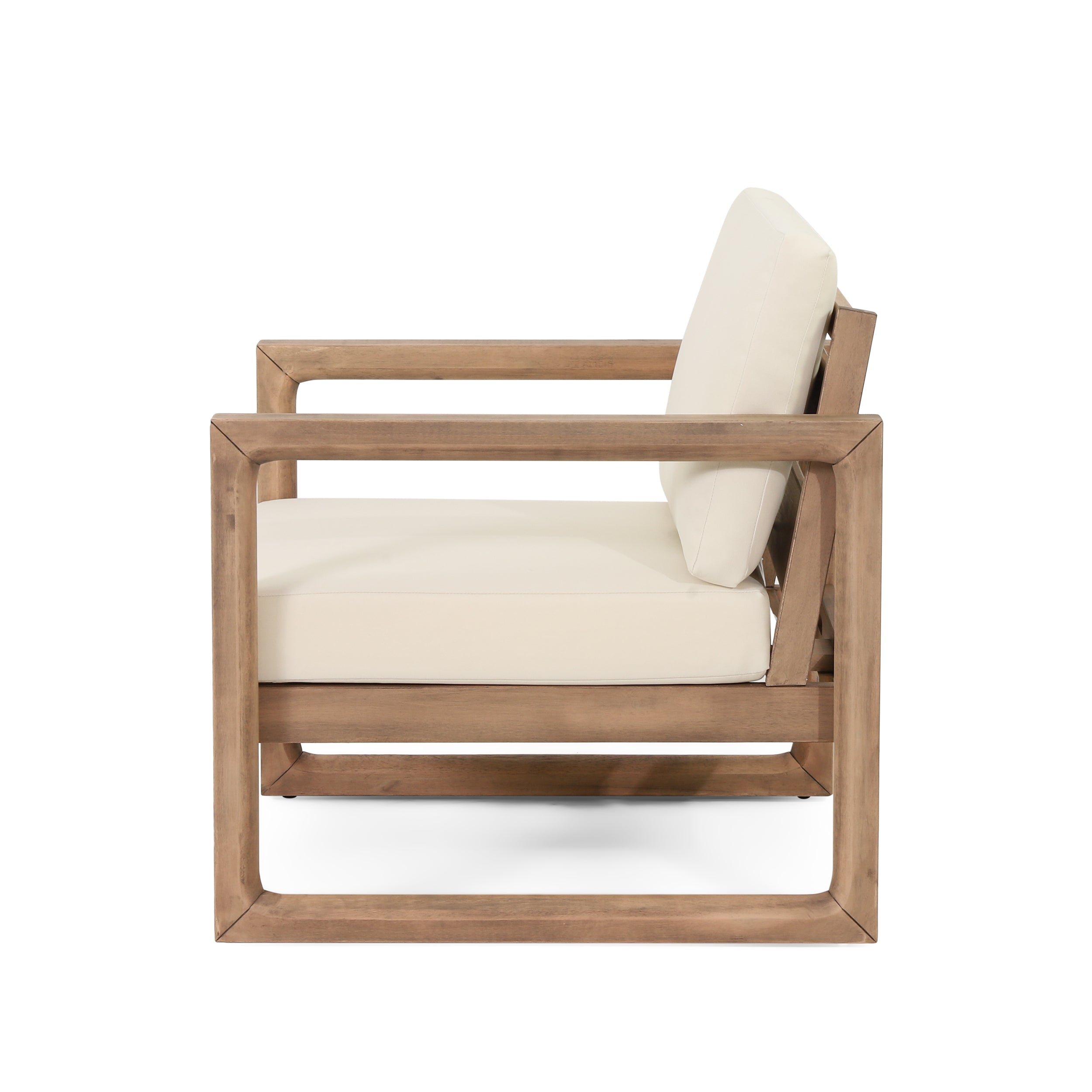 Set of 2 Outdoor Acacia Wood Patio Club Chairs with Beige Cushions