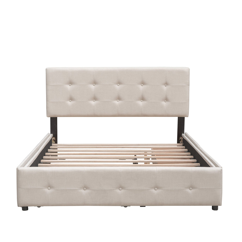 Upholstered Platform Bed with 2 Drawers and 1 Twin XL Trundle,  Linen Fabric, Queen Size - Dark Beige(OLD SKU :LP100314AAA)
