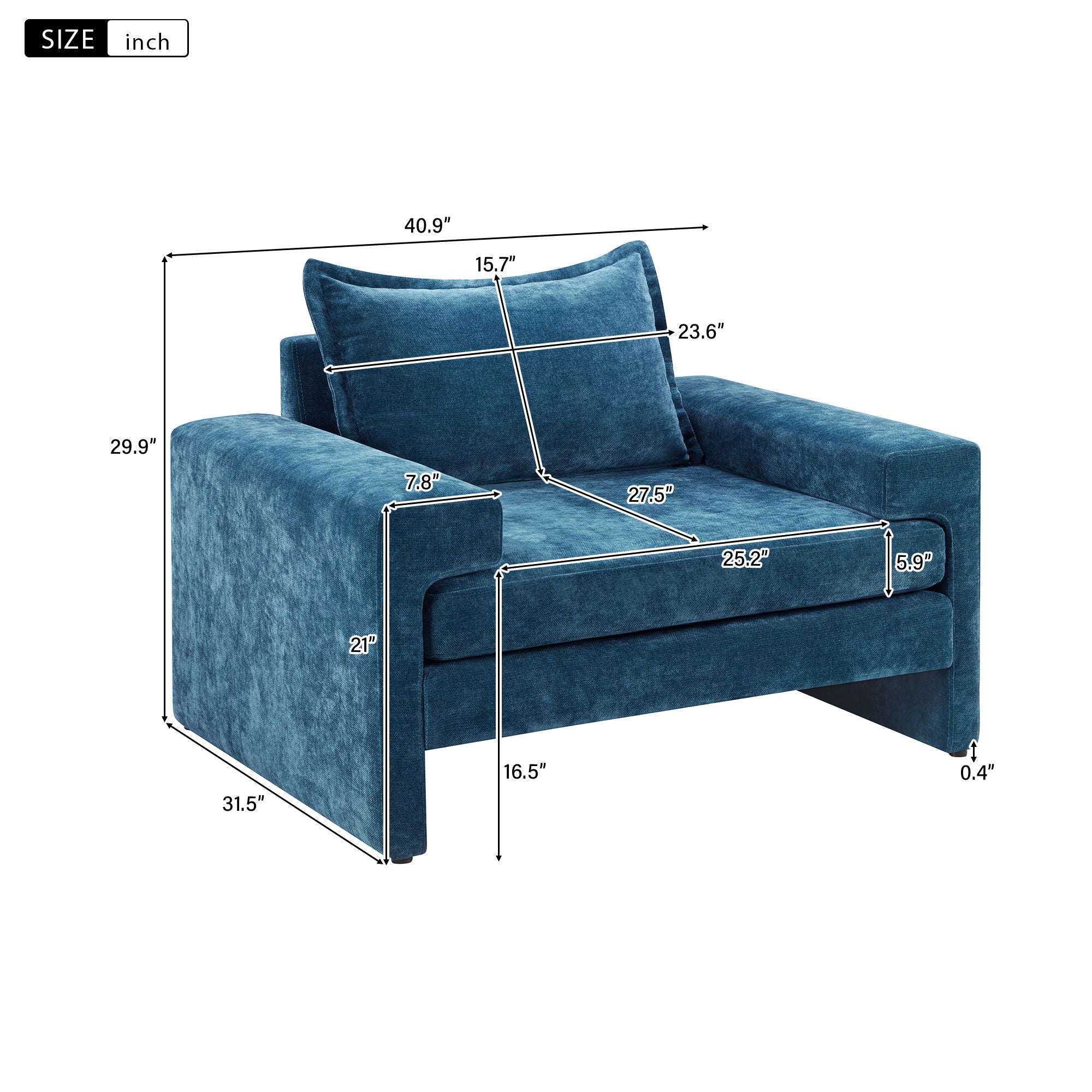 Upholstered Accent Chair With Wide Armrests And Ergonomic Back Support