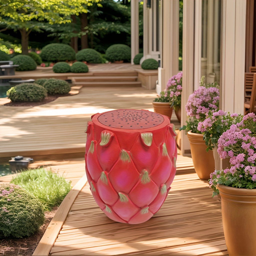13.4' Oversized Resin Dragon Fruit Stool, Multi-Purpose Side Table & Plant Stand