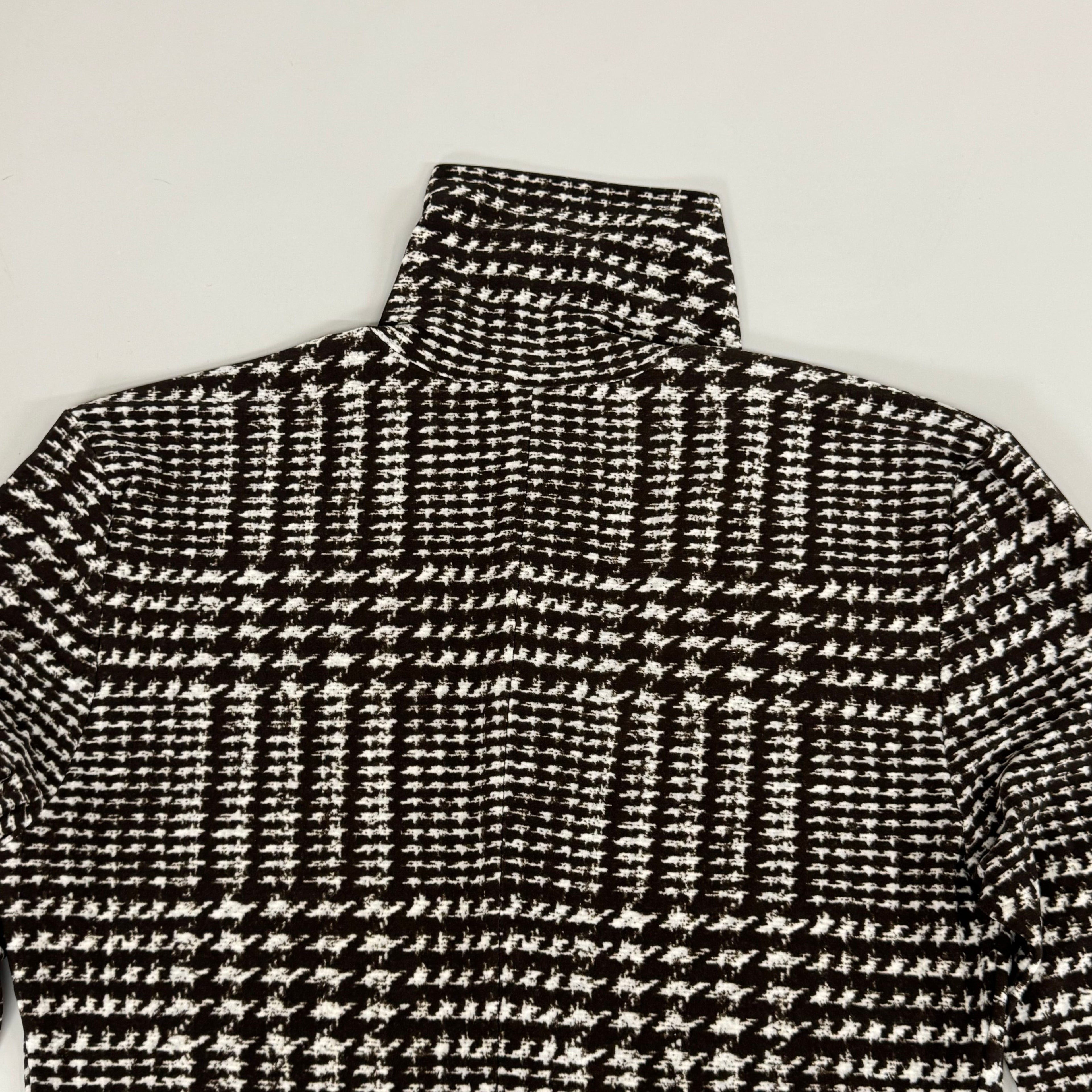 NORMA KAMALI Front Zip Slim Fit Turtle Top Women's Sz XXS/32 Chocolate Plaid Tweed