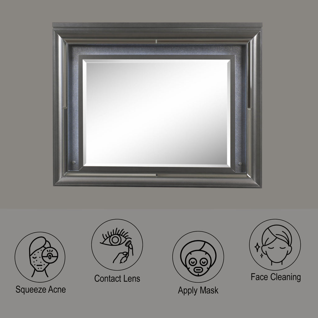 Sawyer Metallic Mirror With LED - Gray