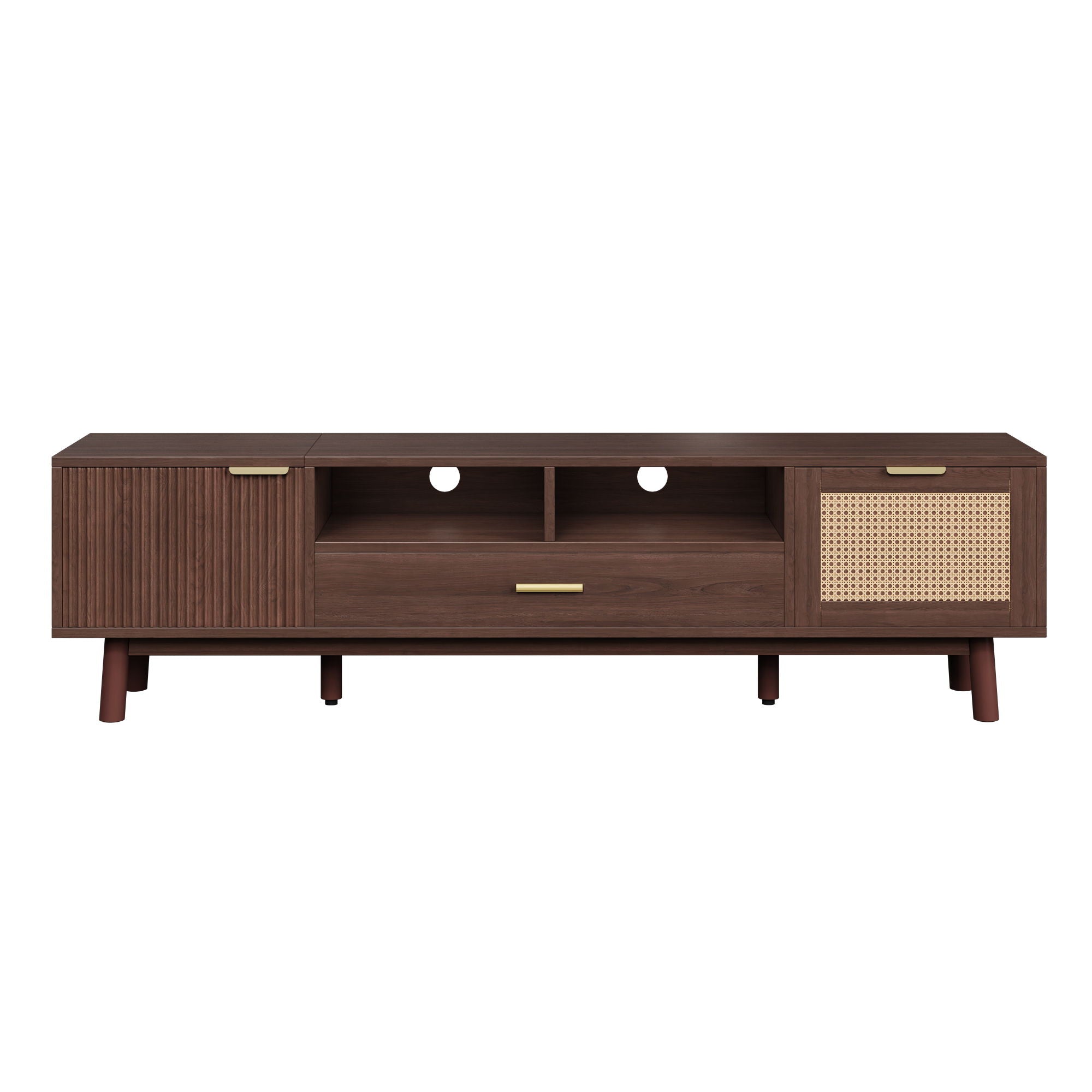 TV Stand for 75" TVs with Soft-Closing Doors and Drop-Down Cabinet