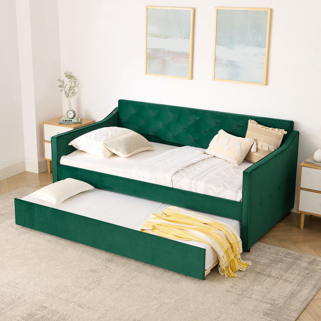 Daybed With Pop Up Trundle And USB Charging Armrest