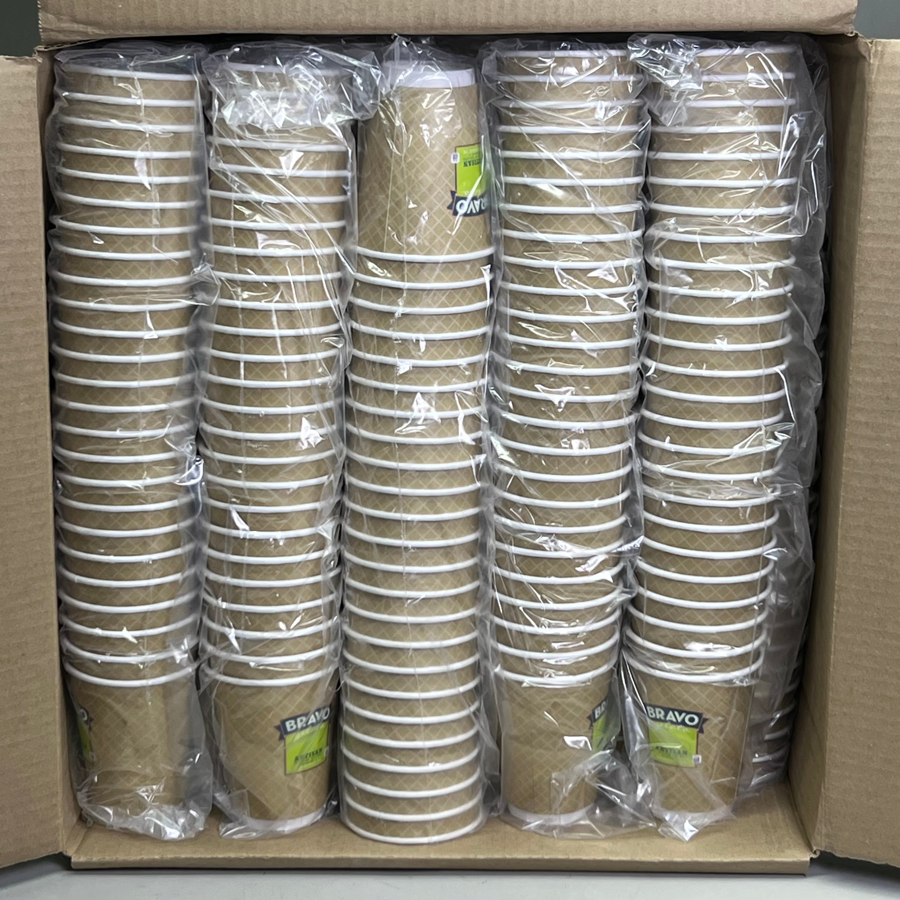 BRAVO (500 Cups) 12oz Double Wall Recycled Paper Cup Brown 511576