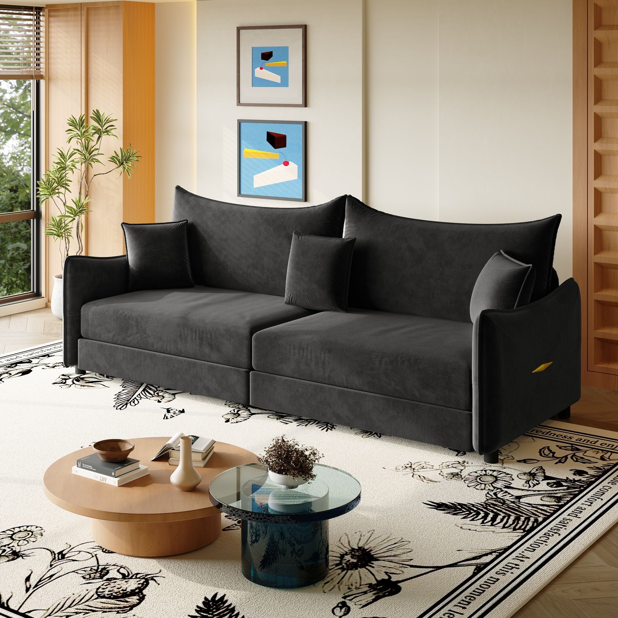 King Pull Out Sofa Bed, 3-In-1 Convertible Bed With 3 Pillows
