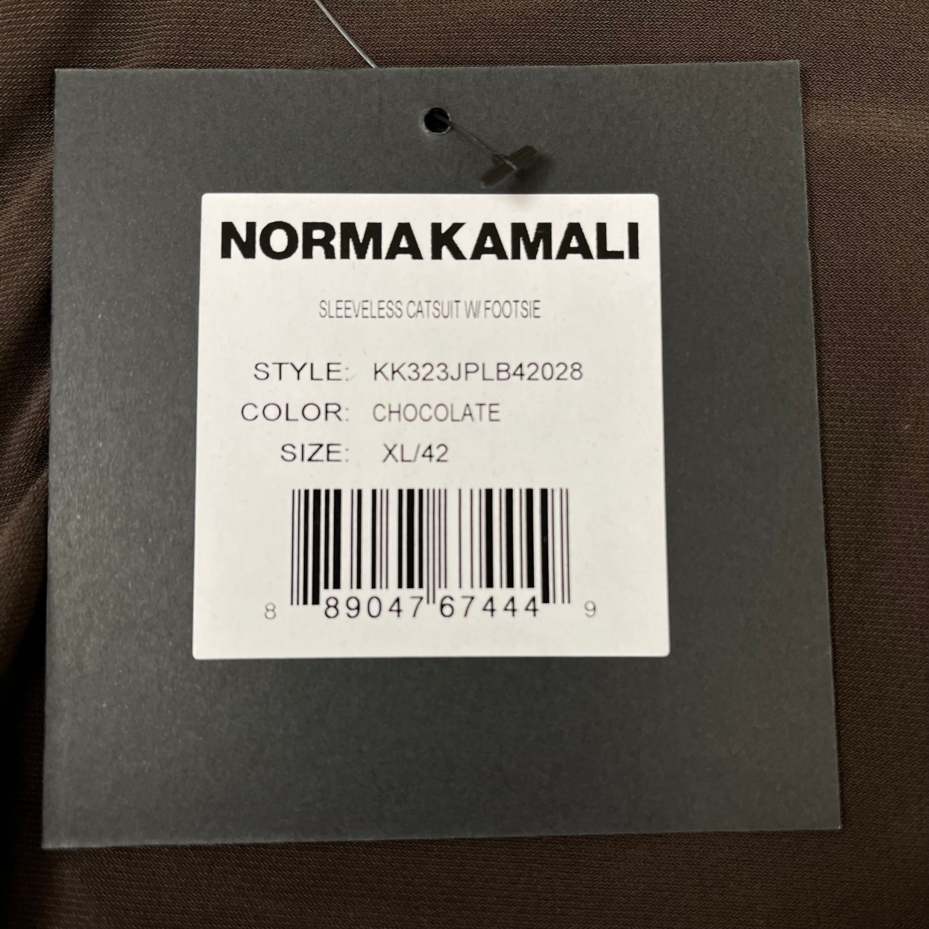 NORMA KAMALI Sleeveless Catsuit w/ Footsie Hidden Zip Women's Sz XL/42 Chocolate