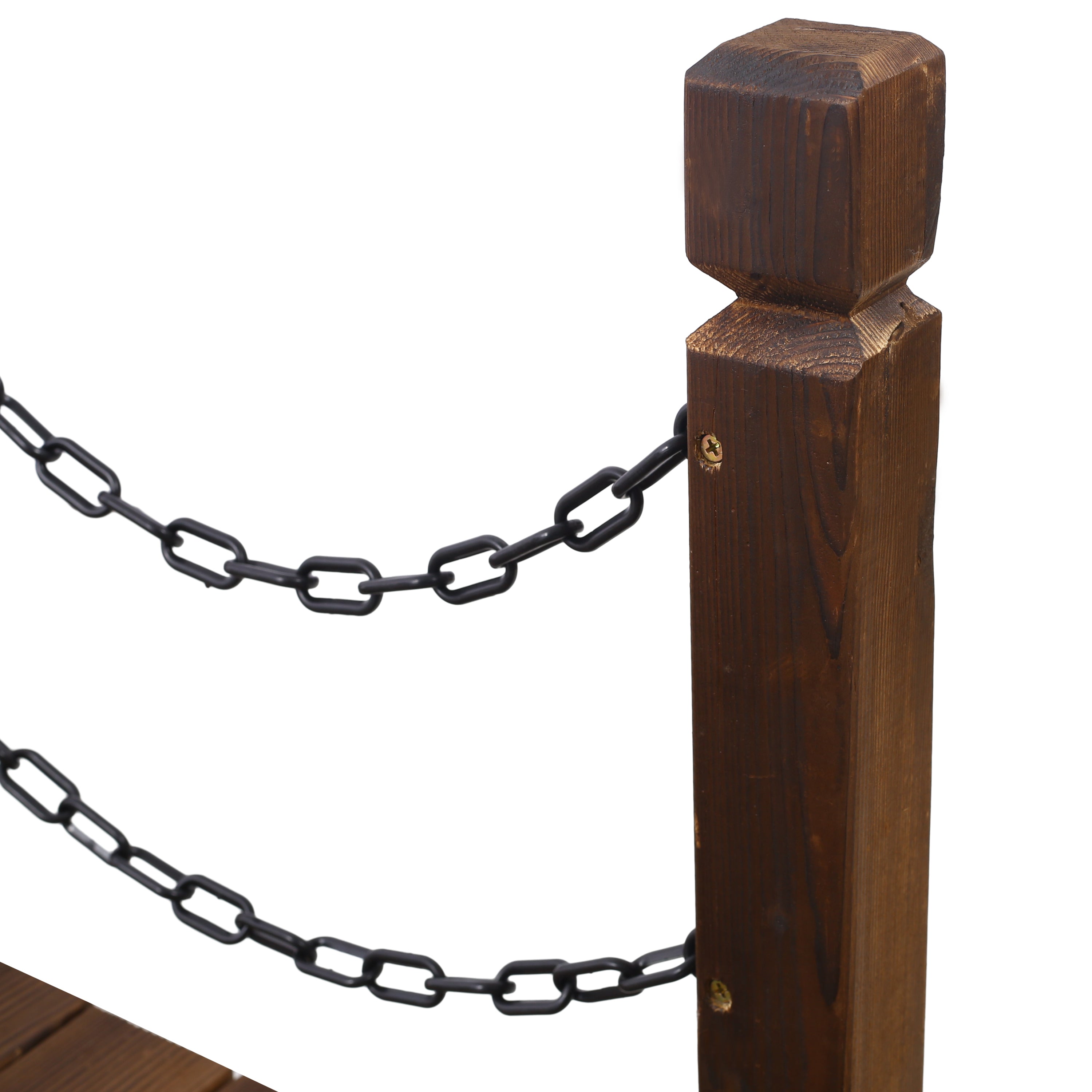 5 Ft Wooden Garden Bridge, Stained Wood Arc Footbridge with Chain Railings
