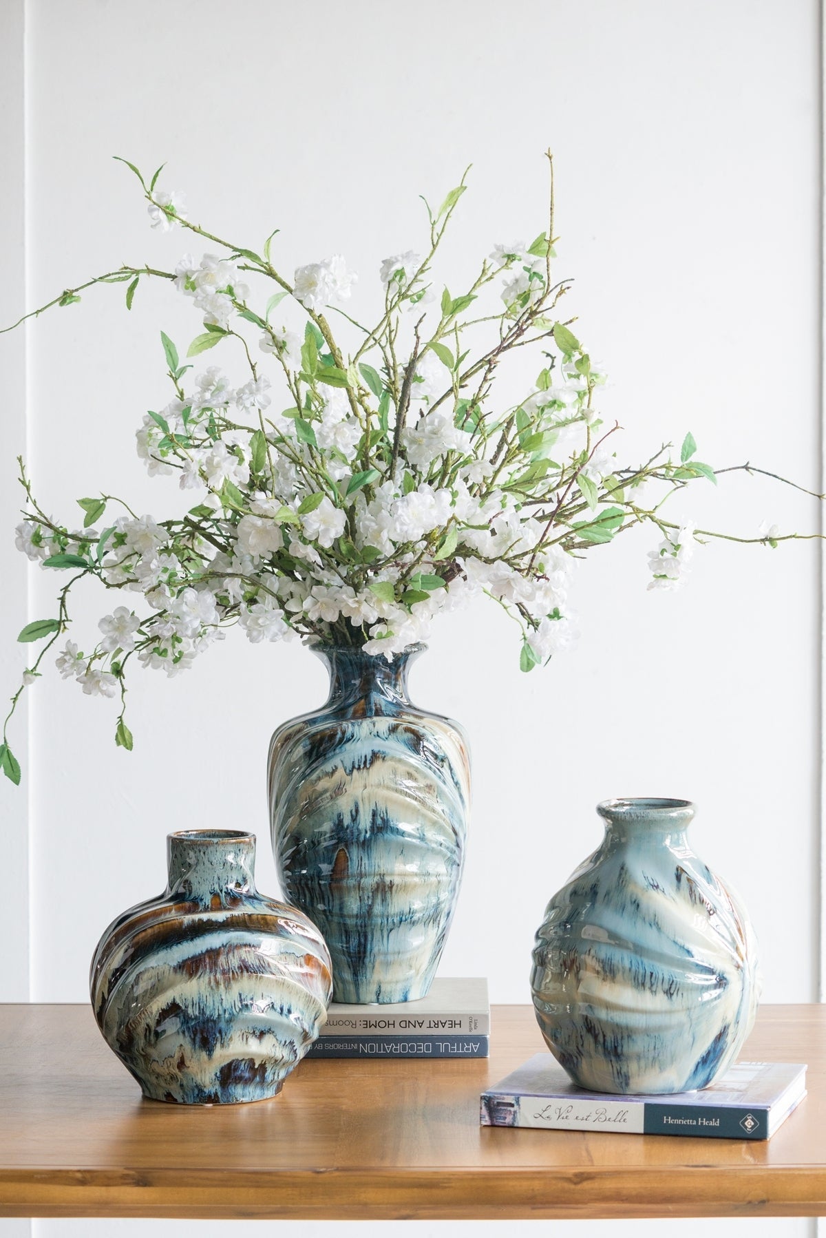 9.4x9.4x11" Blue and Brown Reactive Glazed Accent Vase