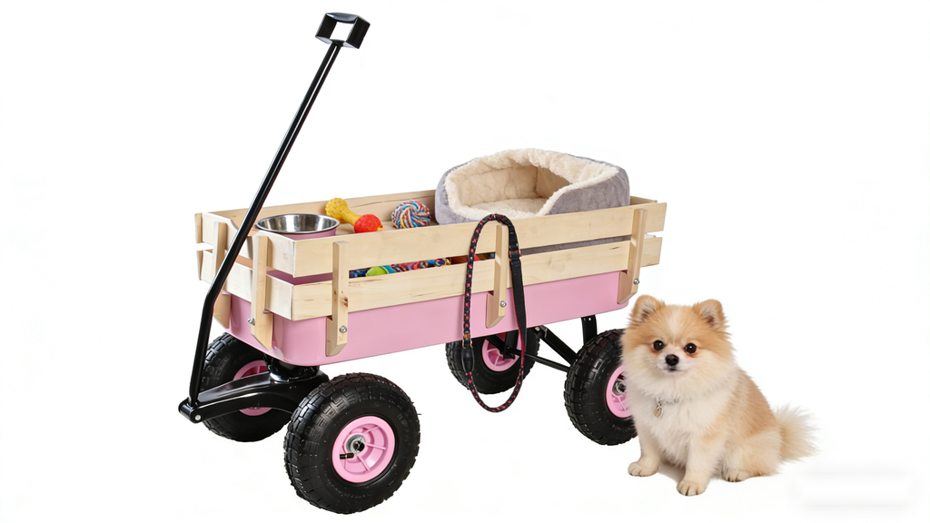 Outdoor All Terrain Garden Wagon with Wooden Railings and Pneumatic Tires