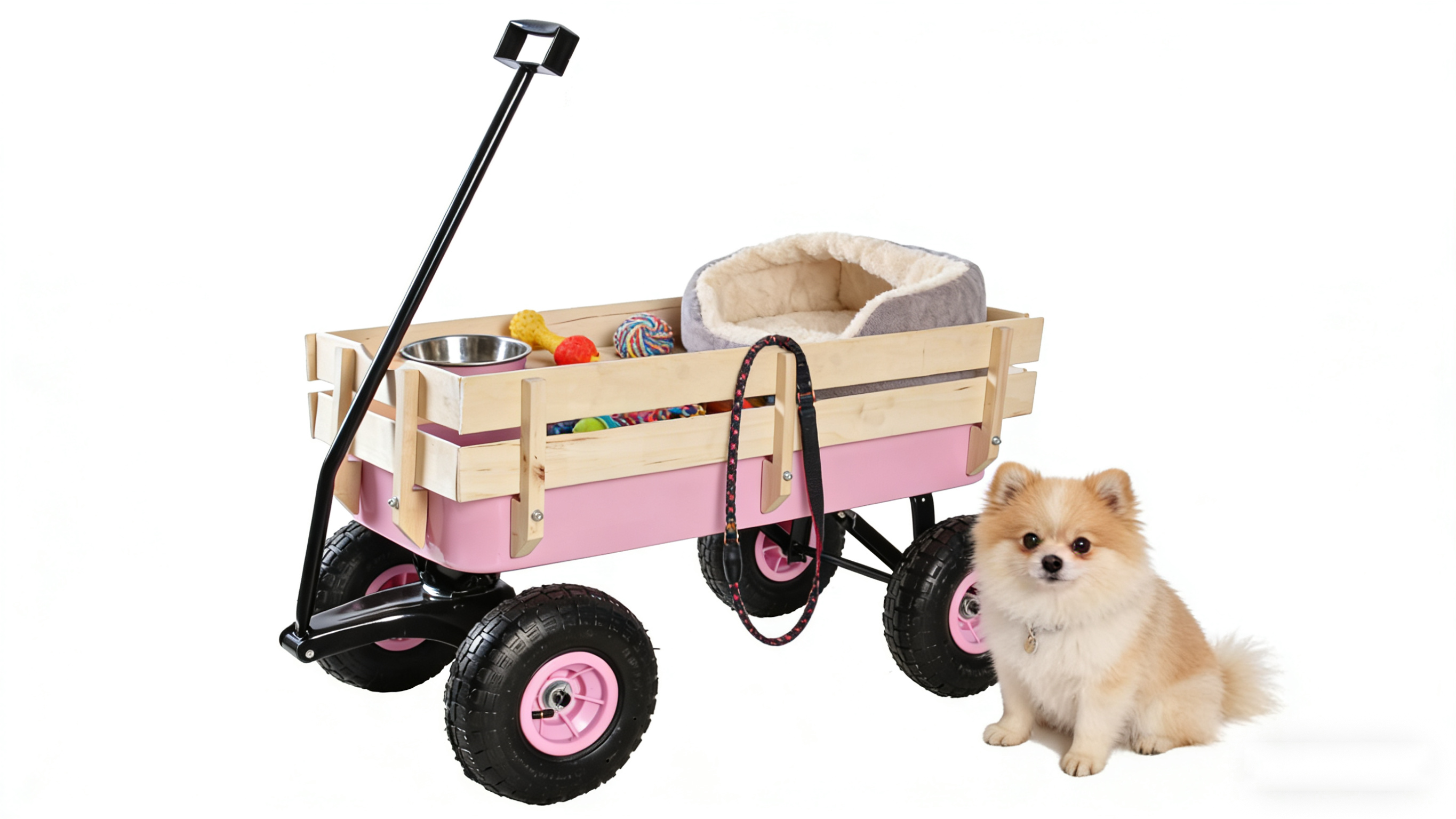 Outdoor All Terrain Garden Wagon with Wooden Railings and Pneumatic Tires