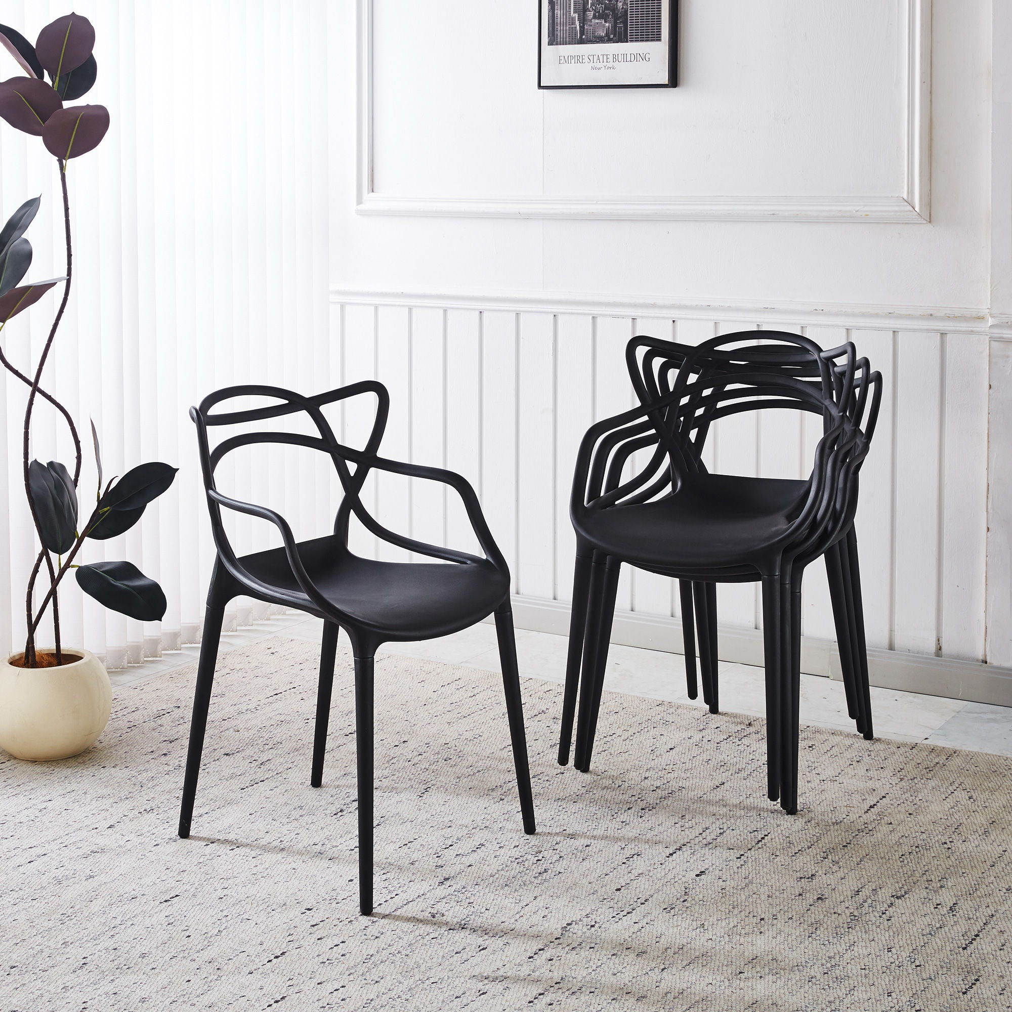Dining Chair Set of 4 - Black Plastic