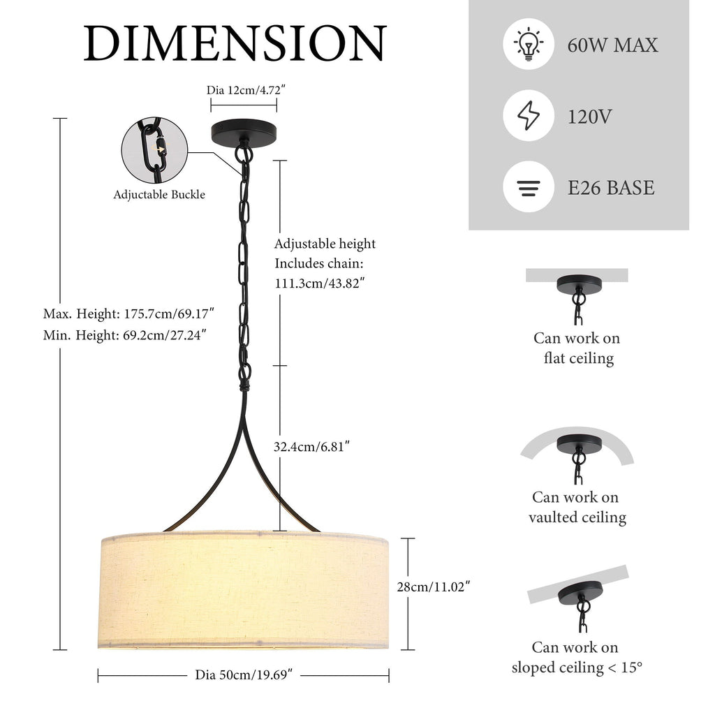 3 Light Drum Pendant Light
