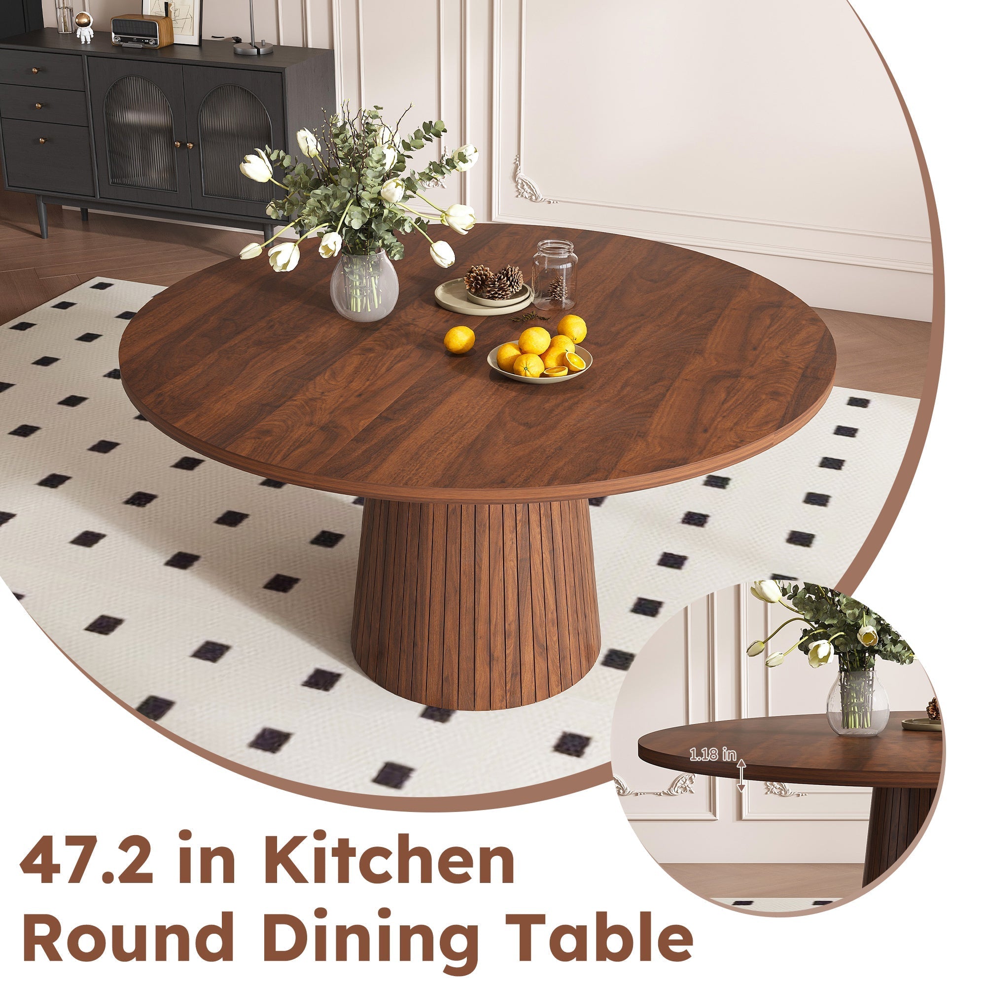 47 Inch Round MDF Dining Table for 4, Modern Farmhouse Style