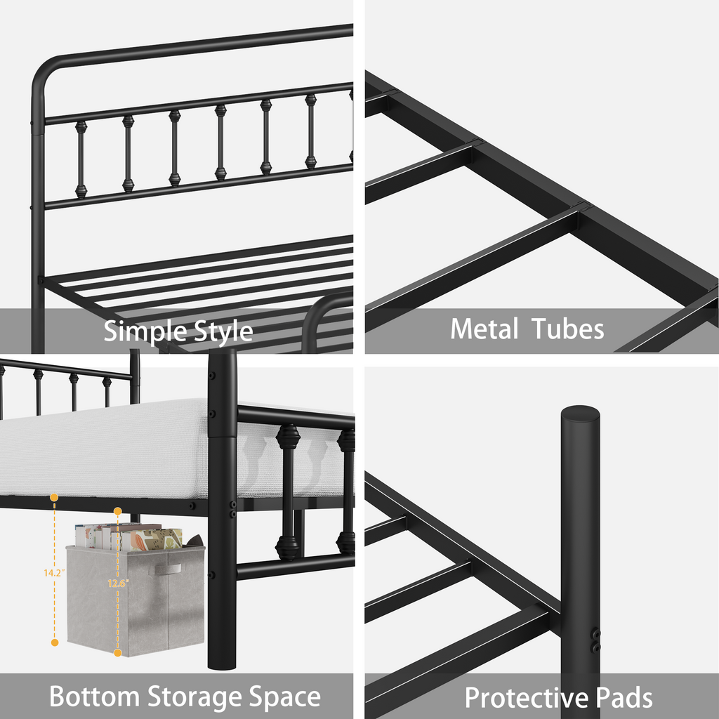 Metal Full Size Bed Frame with Headboard and Under Bed Storage