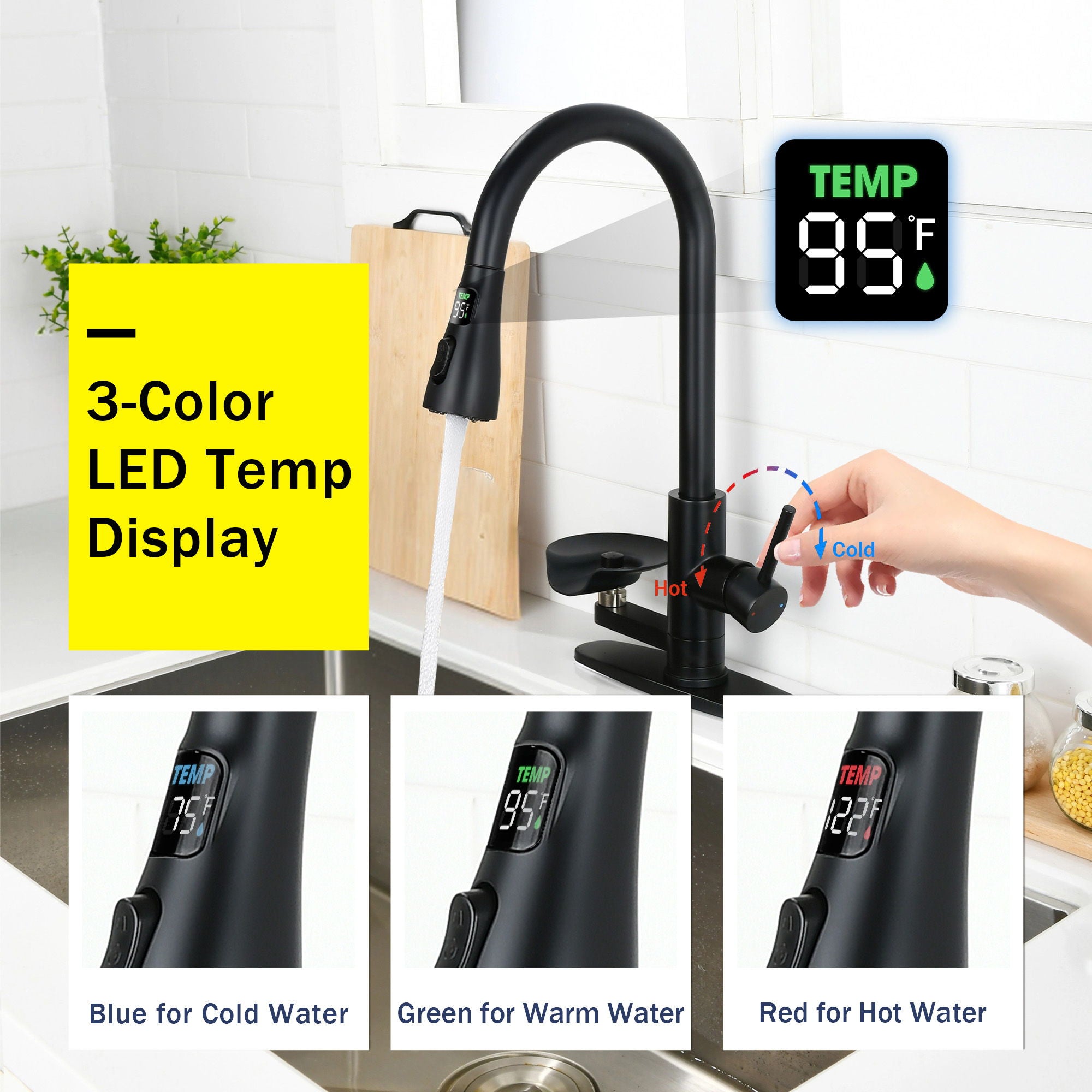 3-In-1 Kitchen Faucet with LED Temperature Display