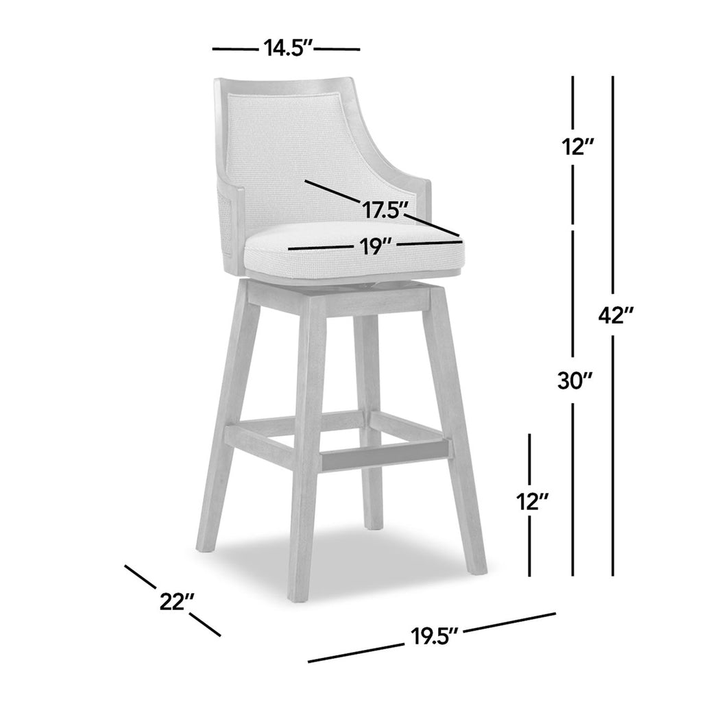 Bahama 30' Cane Rattan High-Back Swivel Bar Stool with Recessed Arms, Two-Tone Neutral Gray Polyester Wool Blend