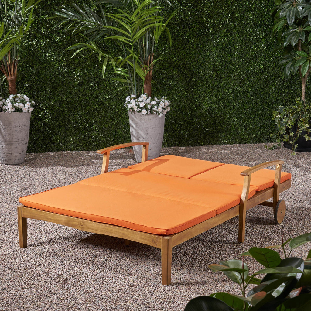 Etherealize Outdoor Adjustable Double Chaise Lounge With Water Resistant Cushions