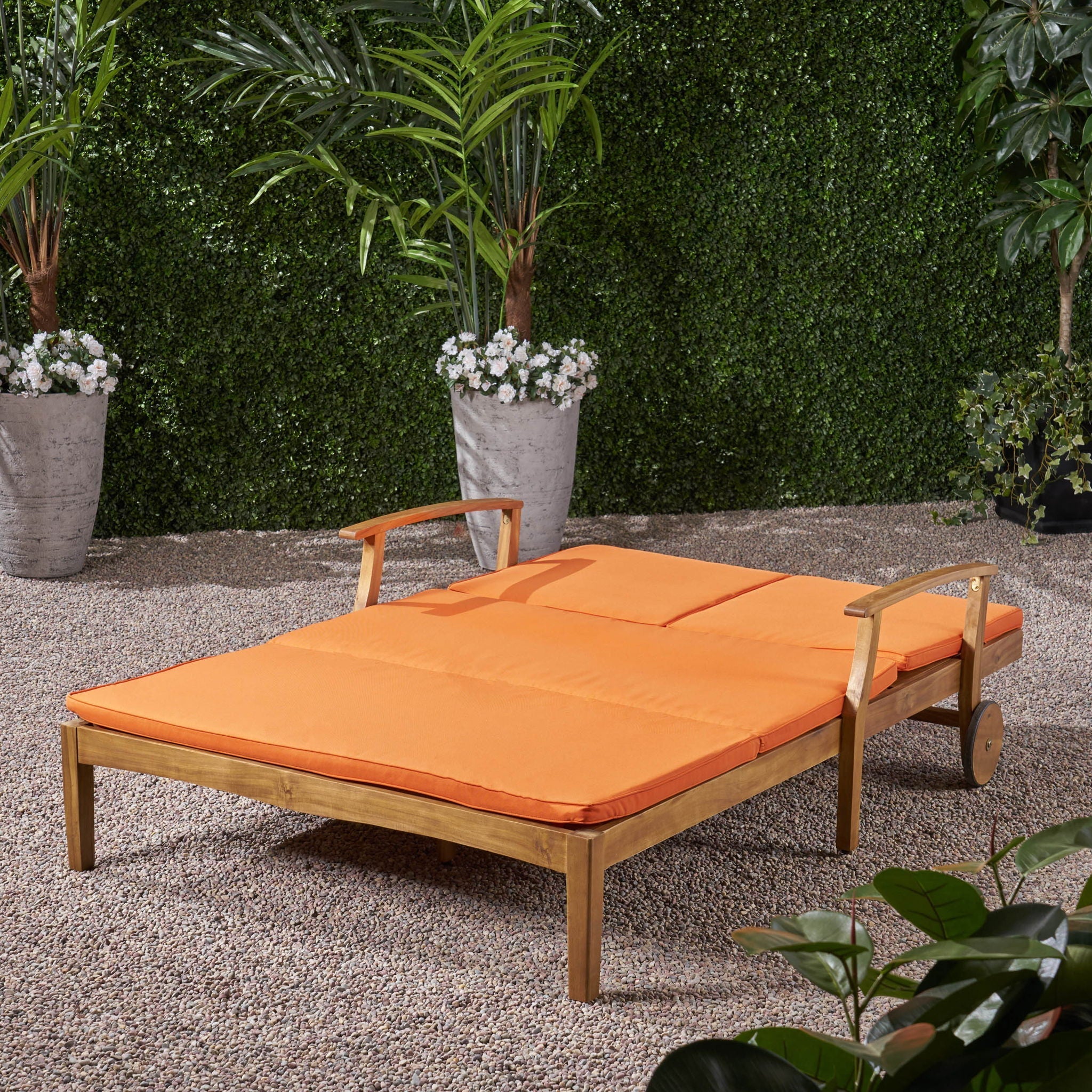 Etherealize Outdoor Adjustable Double Chaise Lounge With Water Resistant Cushions