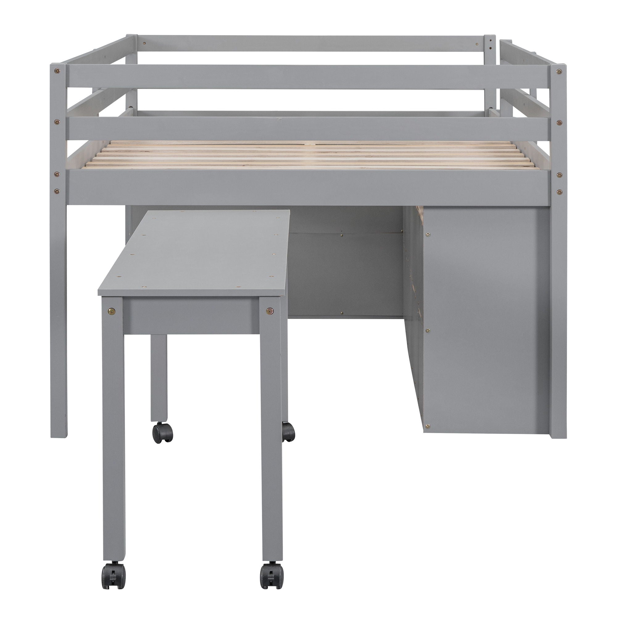 Loft Bed With Retractable Writing Desk And 4 Drawers, With Lateral Portable Desk And Shelves