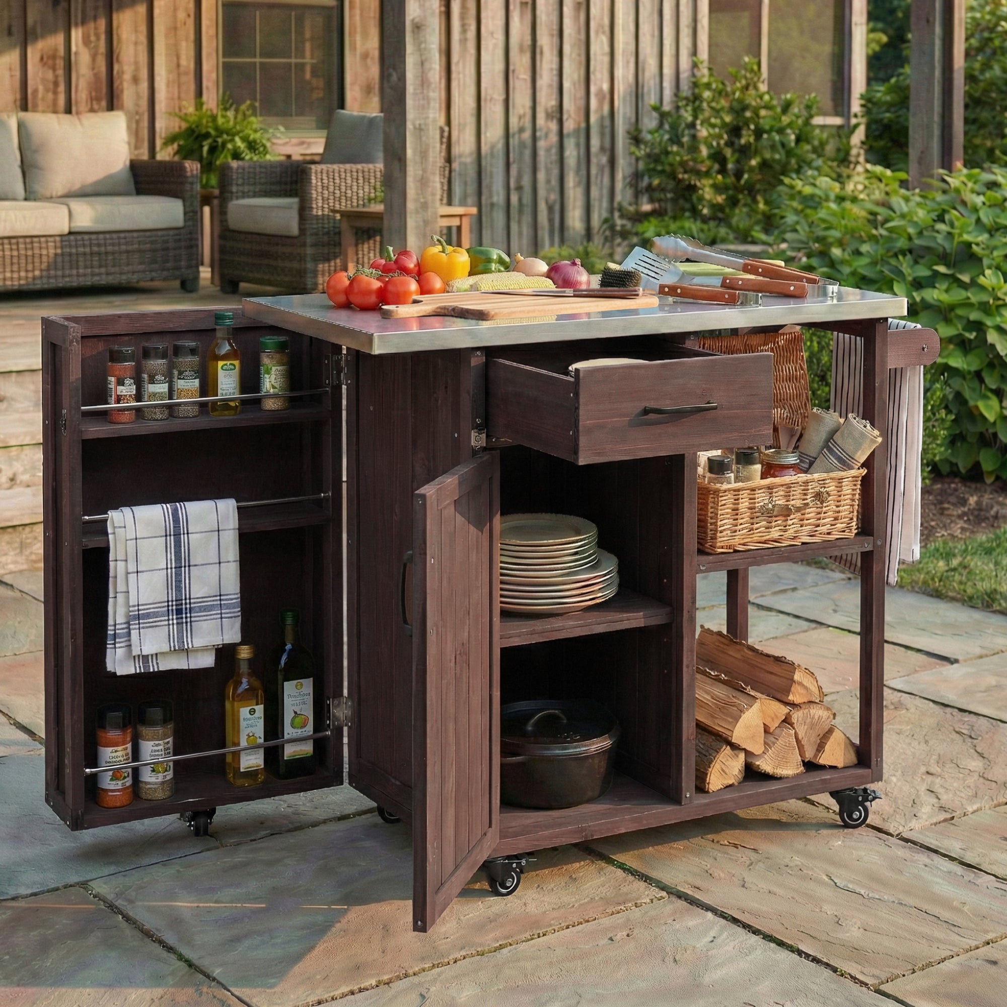 Outdoor Kitchen Island Fir Wood Prep Station