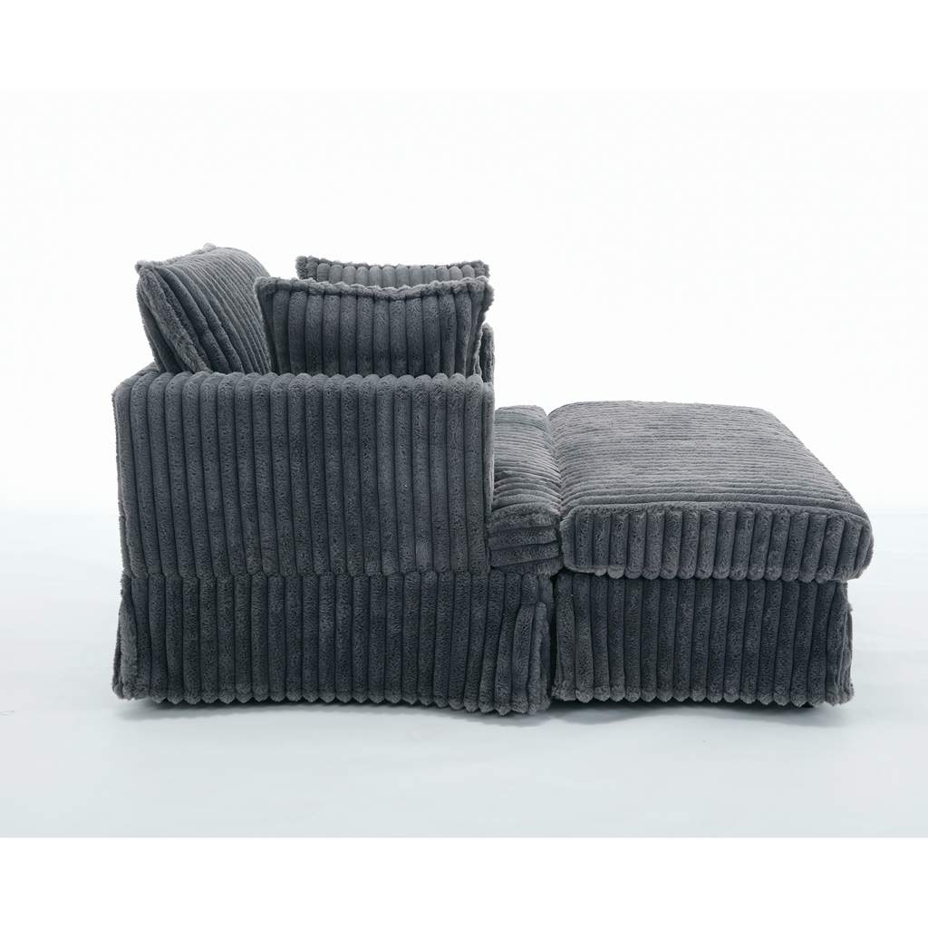 Oversized Corduroy Chaise Lounge with Ottoman in Dark Gray