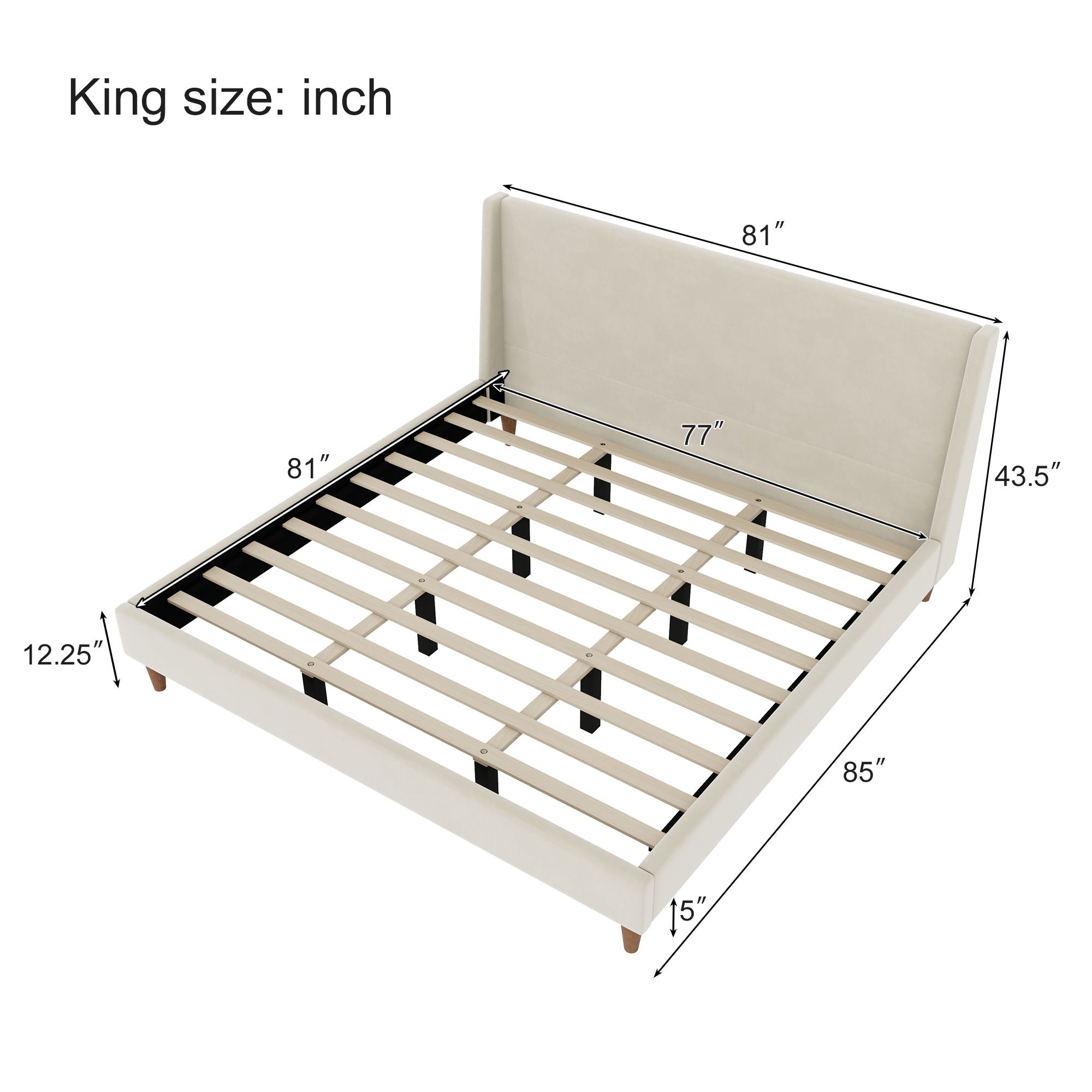 Modern Upholstered Platform Bed With Wingback Headboard