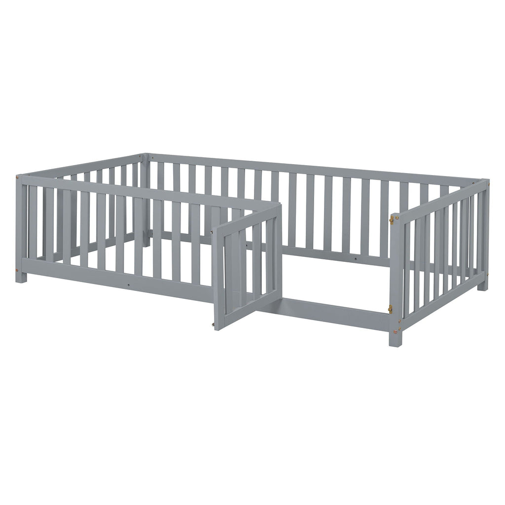 Daybed With Fence Guardrails And 2 Drawers, Split Into Independent Floor Bed & Daybed