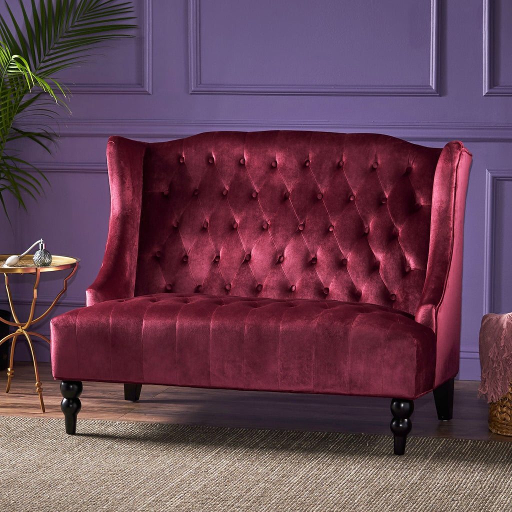 Nurturing Upholstered Loveseat With Wing Back And Diamond Tufting