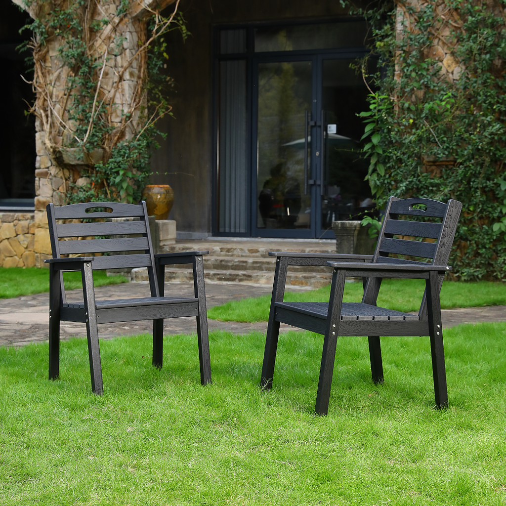 HDPE Outdoor Terrace Dining Chair Set of 2 - Black